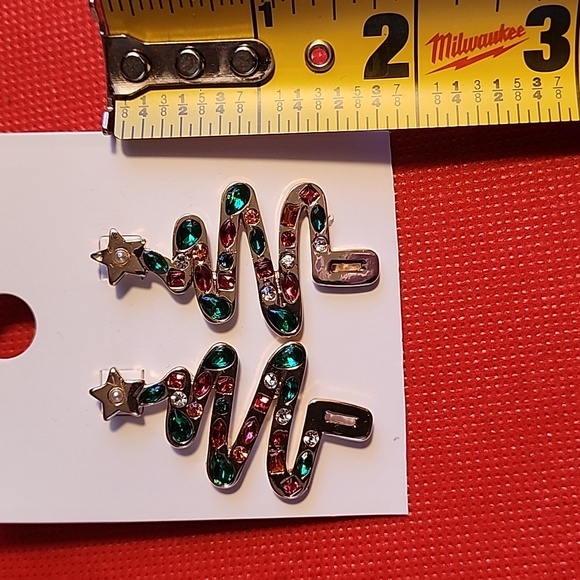 Festive Silver Toned Christmas Tree Earrings - Picture 4 of 4